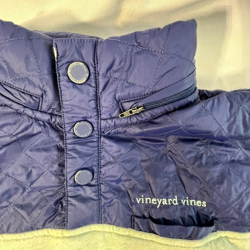 Vineyard Vines Pullover Quilted Snap Neck Hooded Sweatshirt Mint Navy Small - Picture 2 of 12